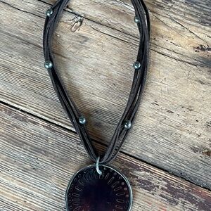 Silpada Boho Brown Multi-Strand Leather Necklace with Round Pendant